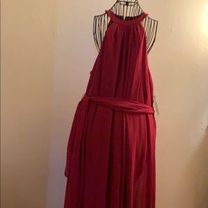 Eva Mendes Wine color sleeveless dress